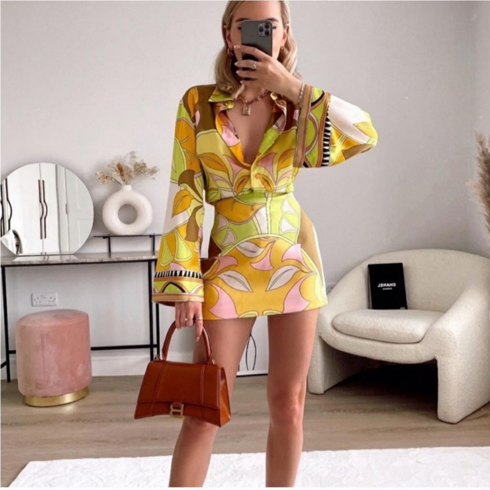 Zara colorful long sleeve shirt and skirt set